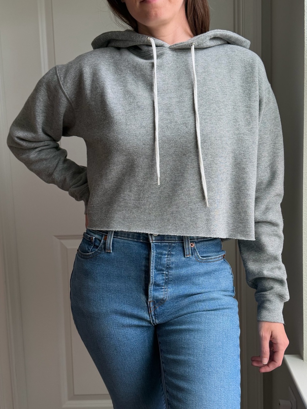 WILD FABLE Cropped Gray Drawstring Fleece Hoodie - Picture 1 of 15